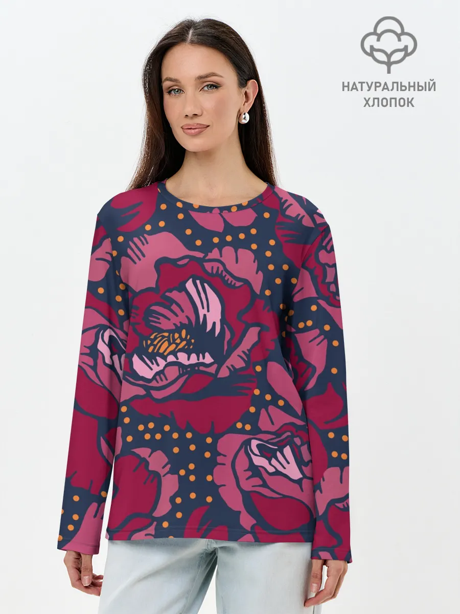 Лонгслив женский. Хлопок / Цветы