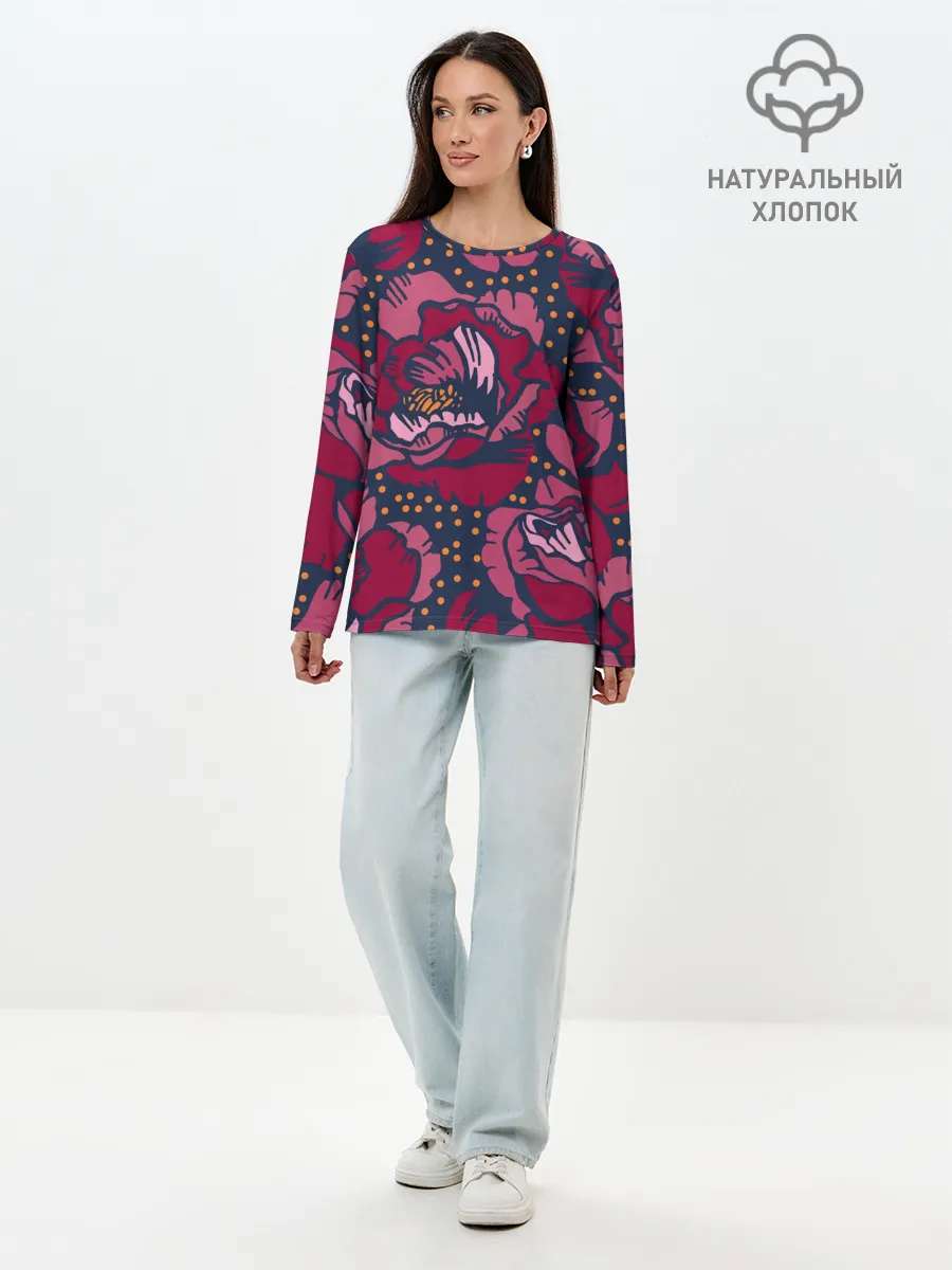 Лонгслив женский. Хлопок / Цветы