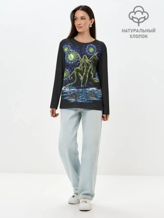 Лонгслив женский. Хлопок / Ктулху
