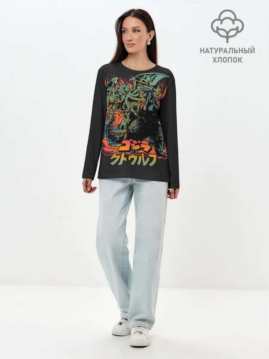 Лонгслив женский. Хлопок / Ктулху
