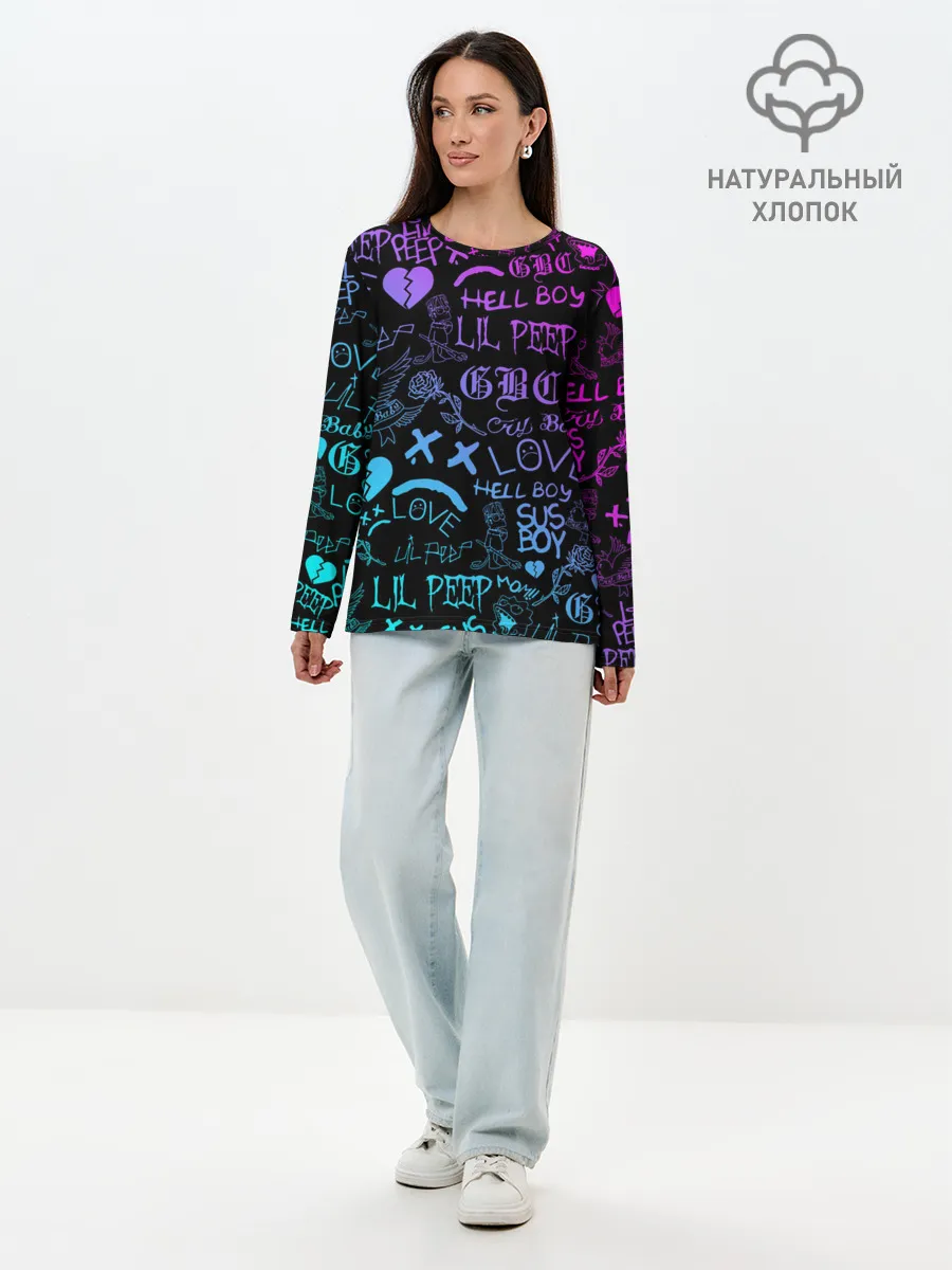 Лонгслив женский. Хлопок / LIL PEEP NEON | ЛИЛ ПИП НЕОН