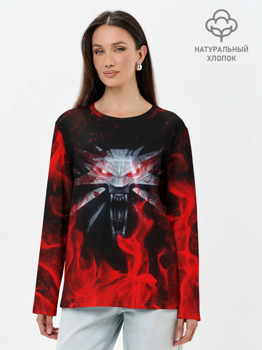 Лонгслив женский. Хлопок / ВЕДЬМАК / THE WITCHER / ГЕРАЛЬТ | ВОЛК WOLF