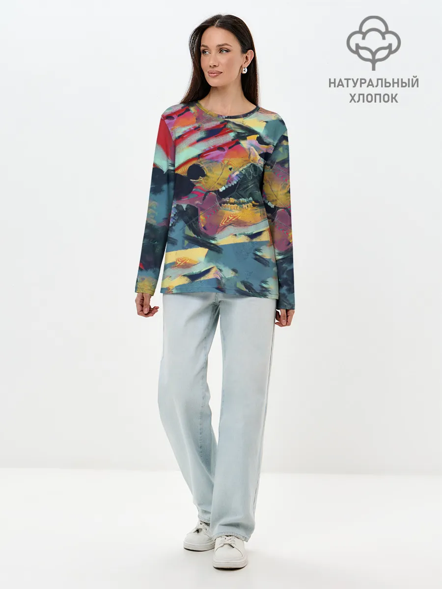 Лонгслив женский. Хлопок / Абстрактный рисунок