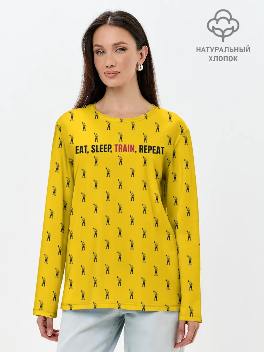 Лонгслив женский. Хлопок / Eat, sleep, train, repeat