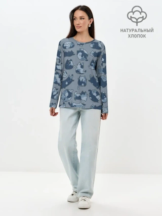 Лонгслив женский. Хлопок / Камуфляж с котиками