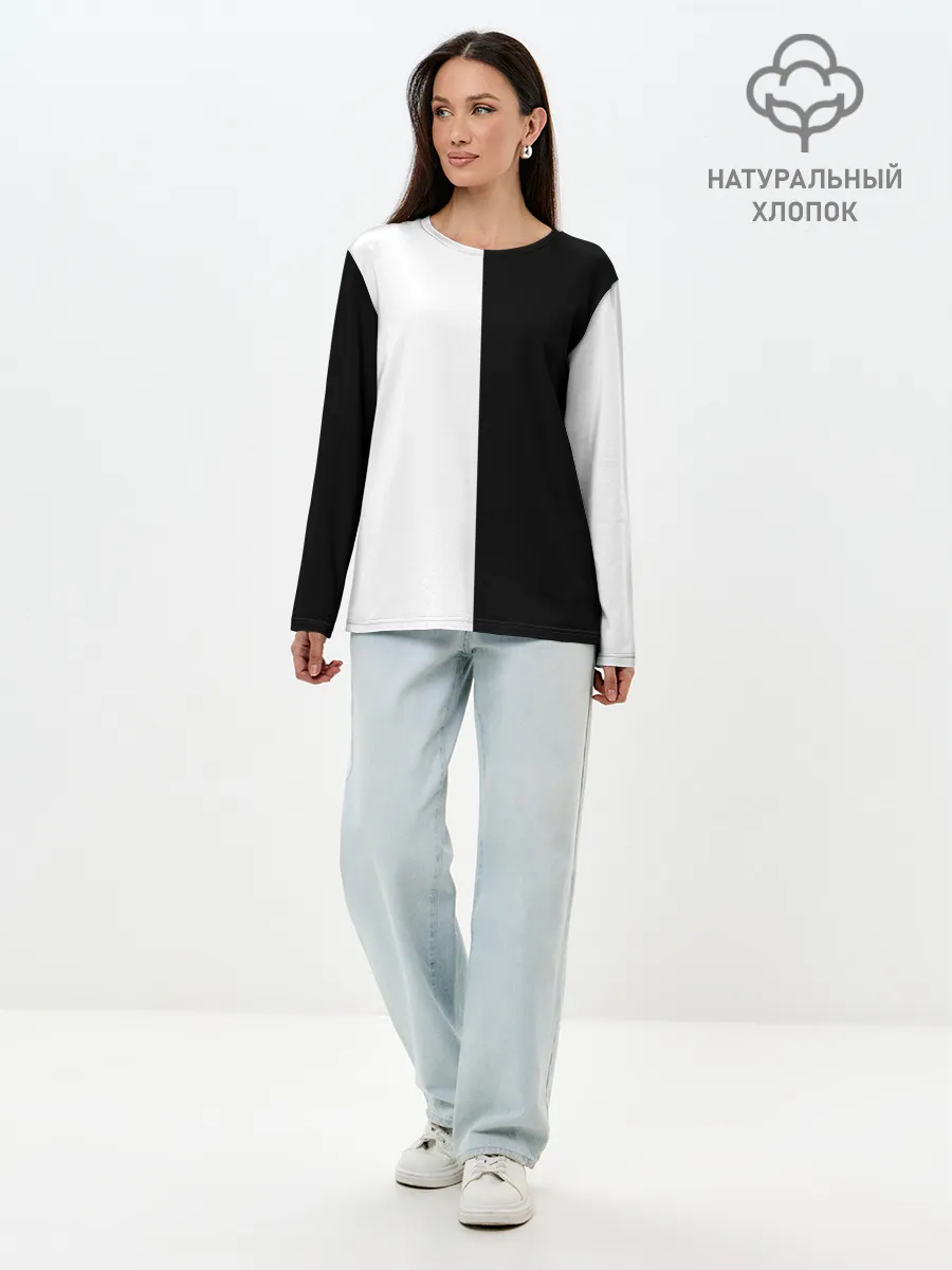 Лонгслив женский. Хлопок / ПРОСТО ЧЁРНО-БЕЛЫЙ | Black and White
