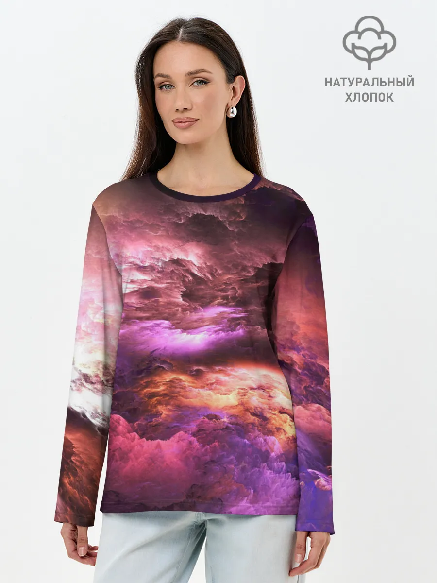 Лонгслив женский. Хлопок / закат абстракция