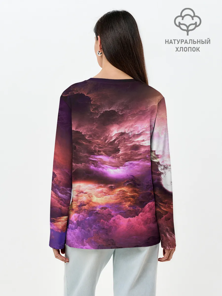 Лонгслив женский. Хлопок / закат абстракция