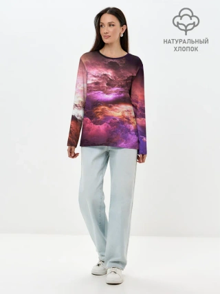 Лонгслив женский. Хлопок / закат абстракция