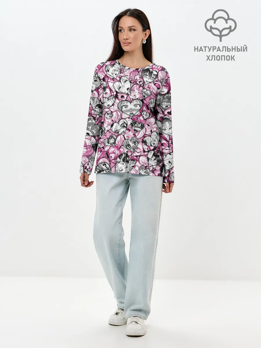 Лонгслив женский. Хлопок / Ahegao валентинки