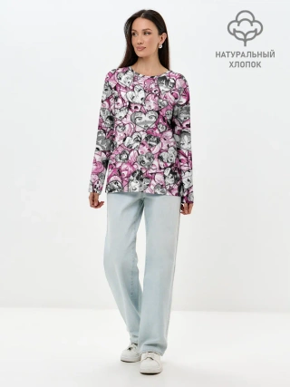 Лонгслив женский. Хлопок / Ahegao валентинки