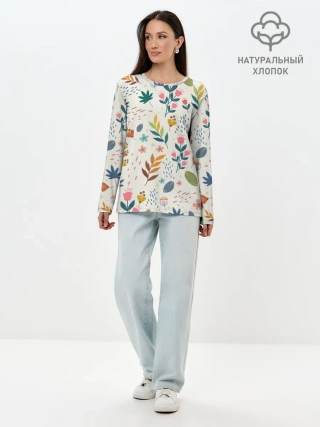 Лонгслив женский. Хлопок / Цветочный орнамент