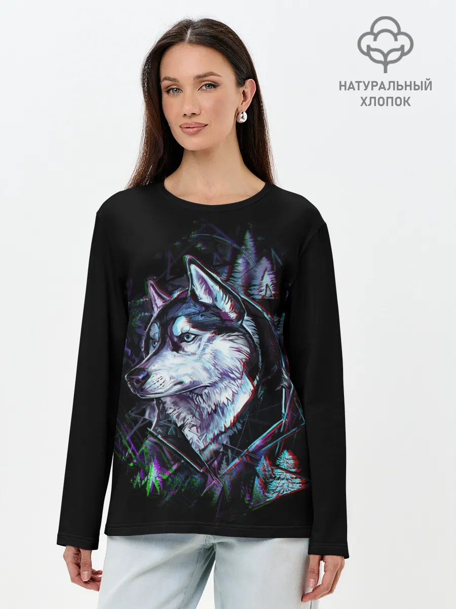 Лонгслив женский. Хлопок / Волк