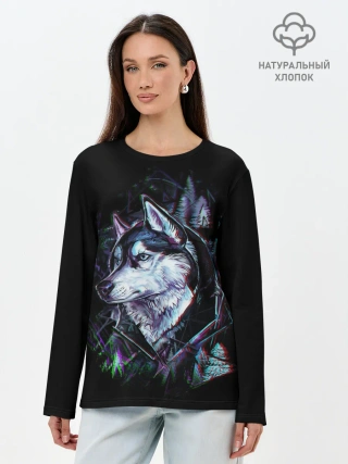 Лонгслив женский. Хлопок / Волк