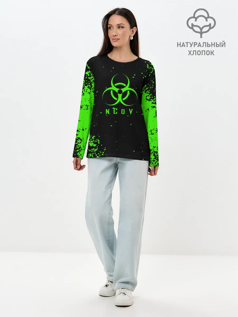 Лонгслив женский. Хлопок / nCoV | КОРОНАВИРУС