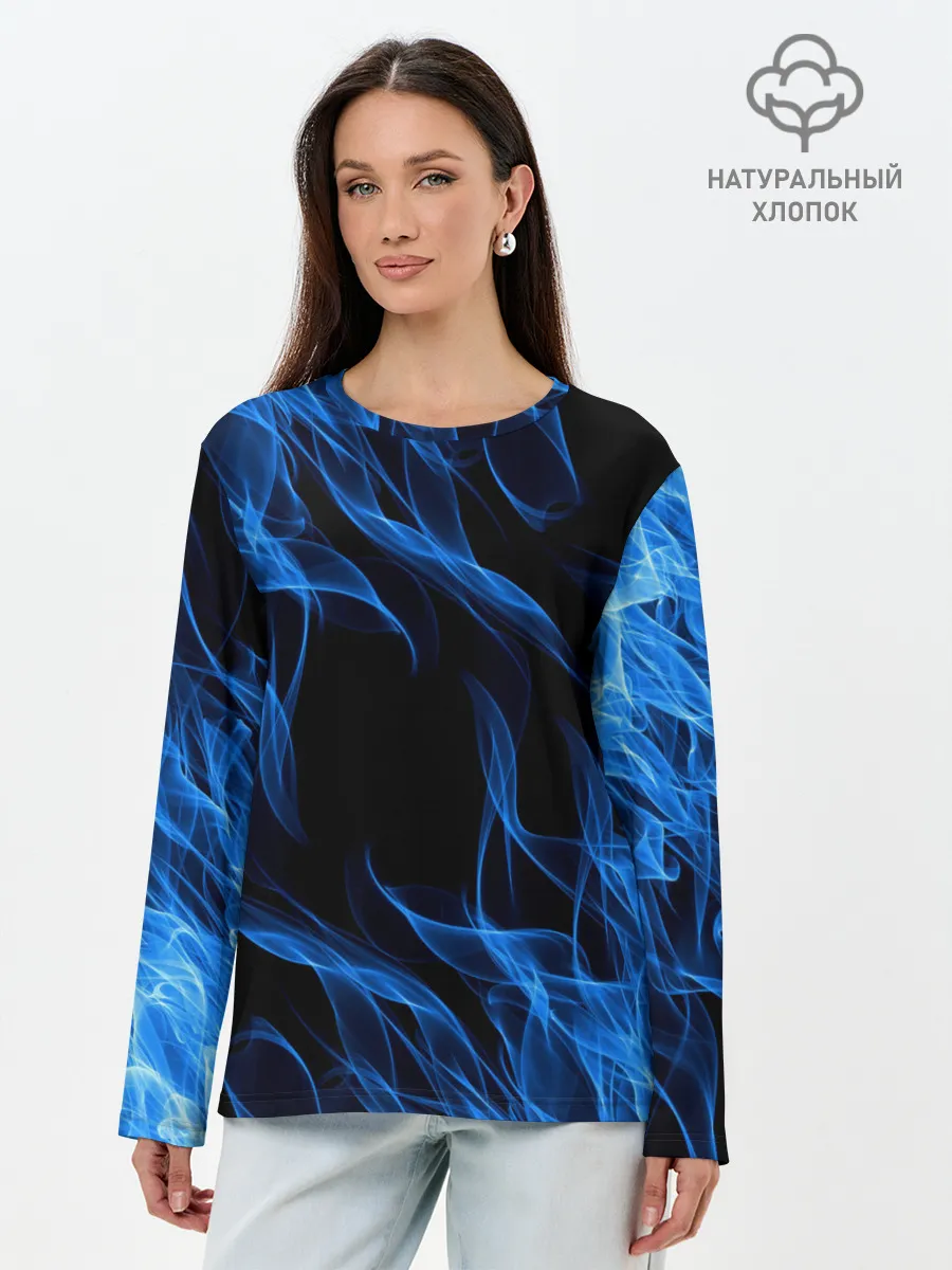 Лонгслив женский. Хлопок / BLUE FIRE FLAME