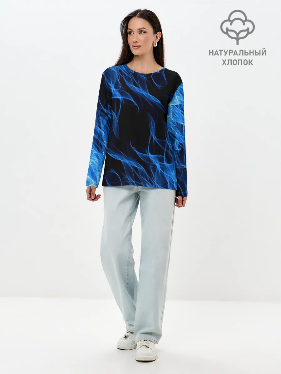 Лонгслив женский. Хлопок / BLUE FIRE FLAME