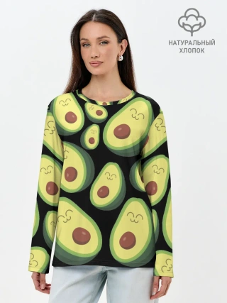Лонгслив женский. Хлопок / Авокадо паттерн