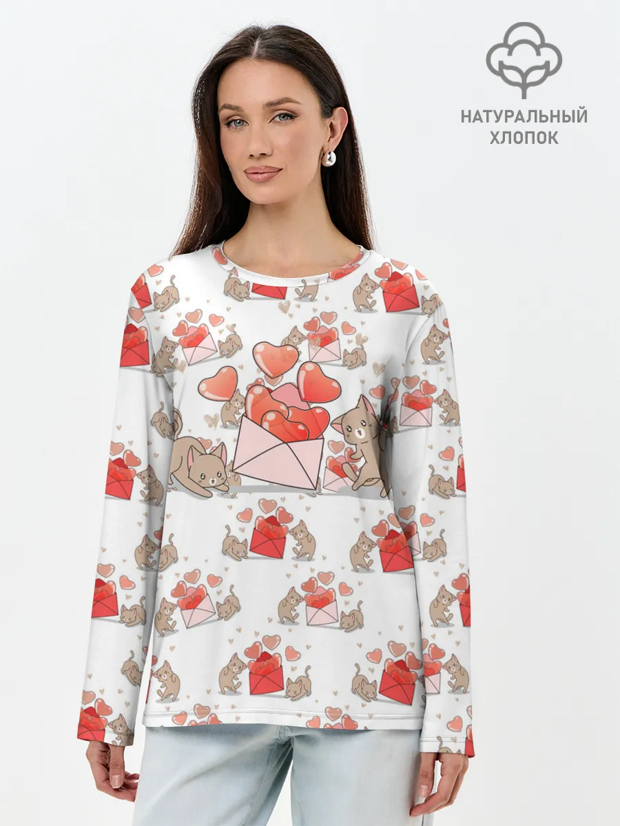 Лонгслив женский. Хлопок / Котики