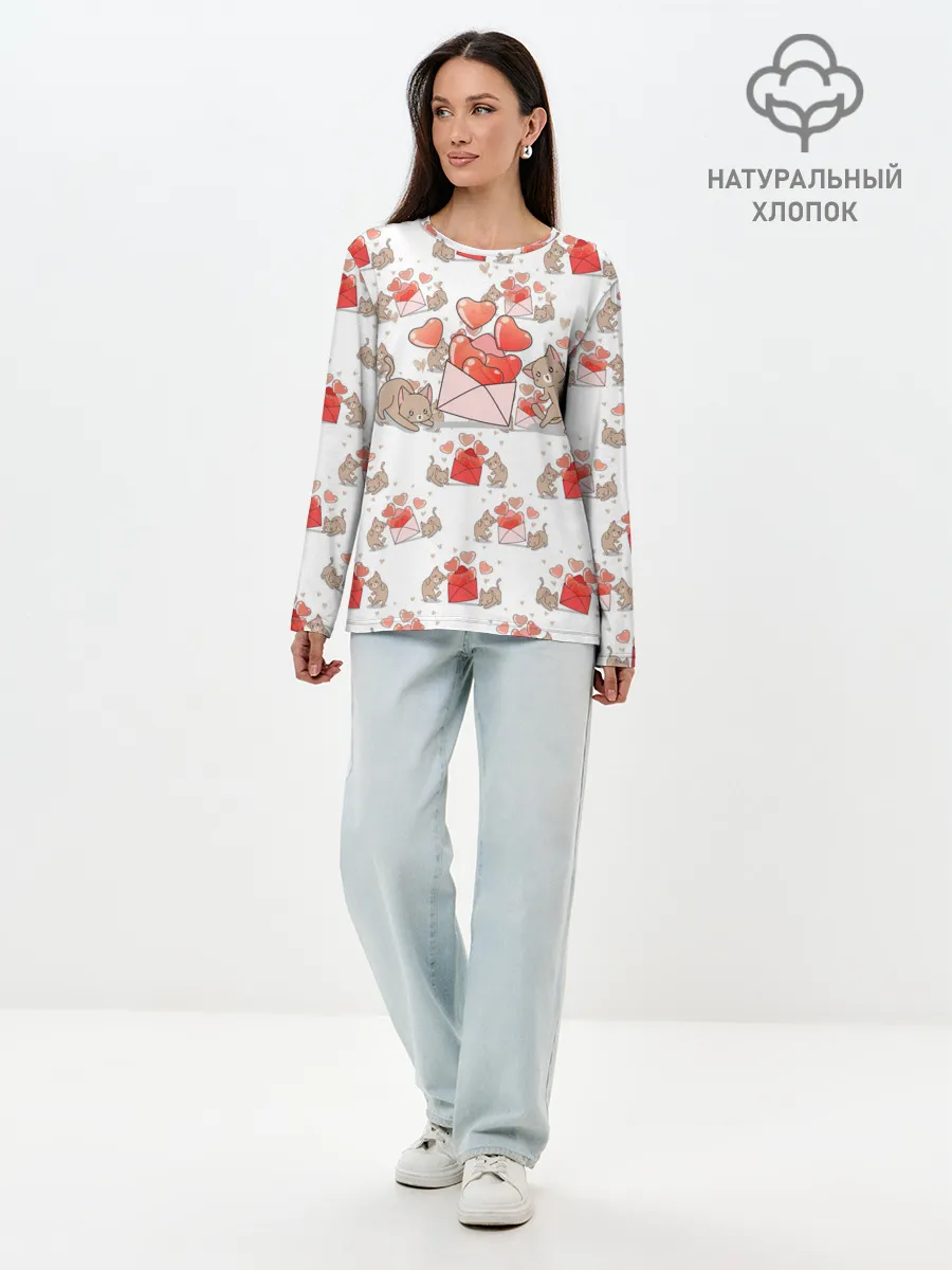 Лонгслив женский. Хлопок / Котики