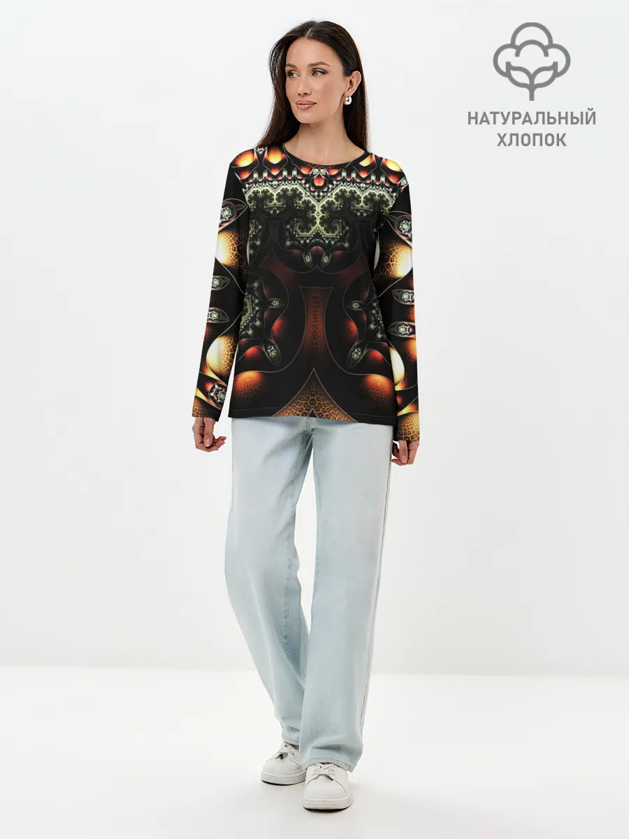 Лонгслив женский. Хлопок / ФРАКТАЛЬНЫЙ ОПТИЧЕСКИЙ УЗОР