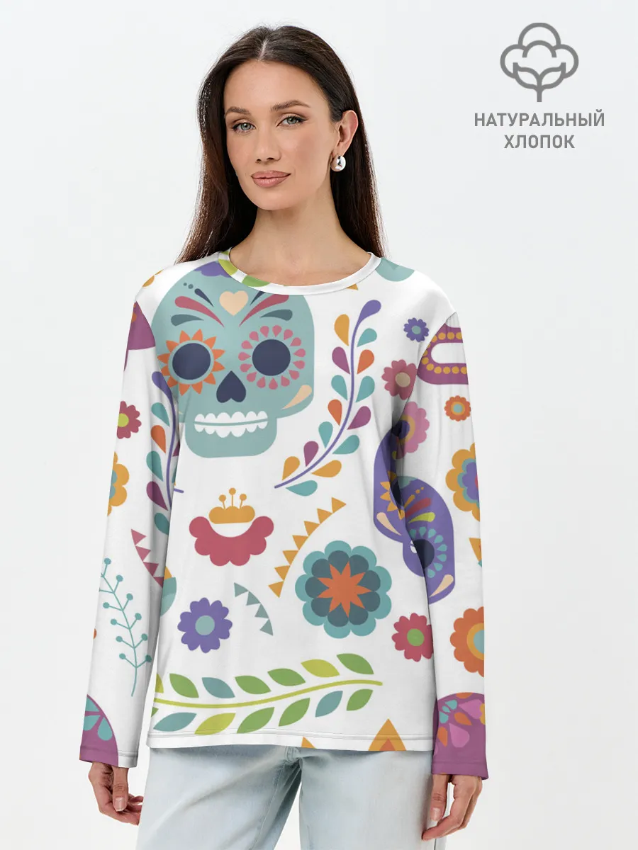 Лонгслив женский. Хлопок / Мексиканские мотивы