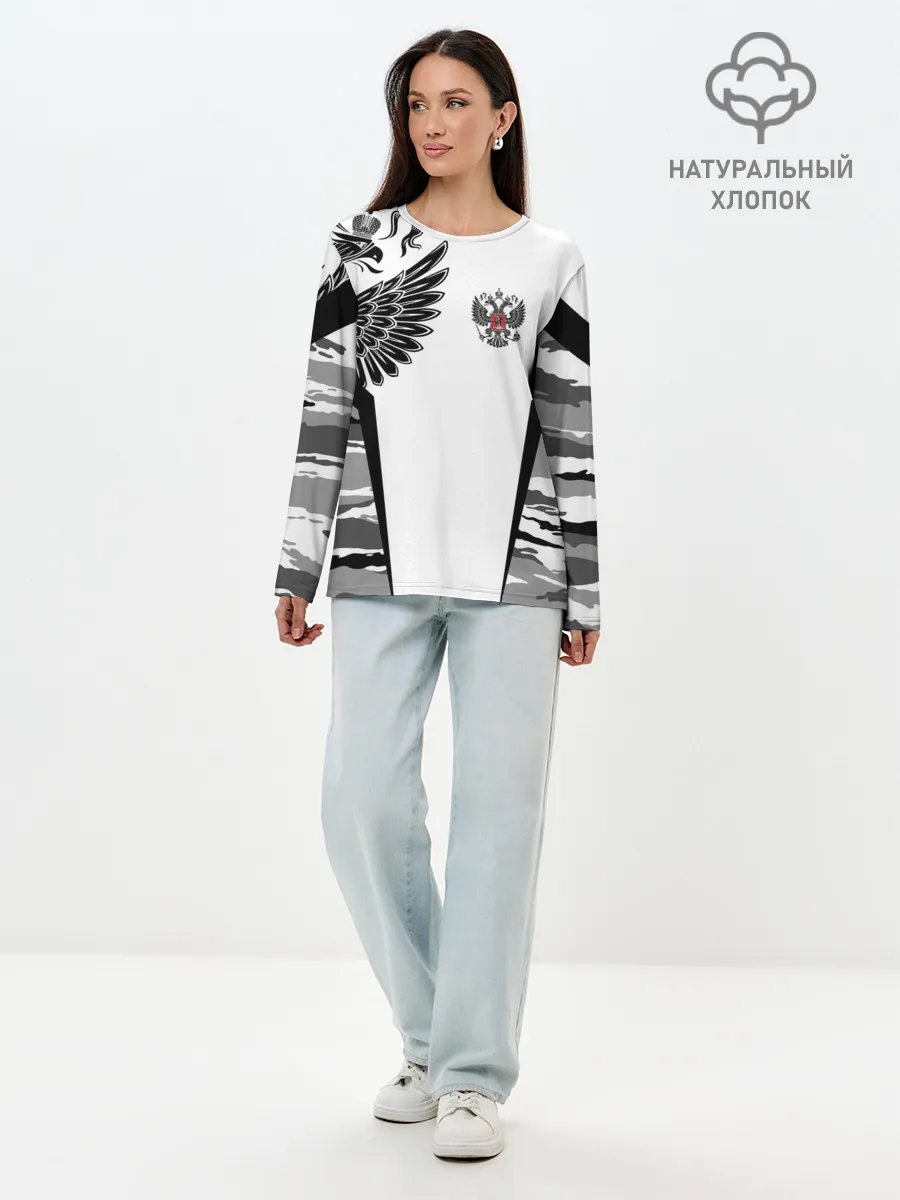 Лонгслив женский. Хлопок / Камуфляж Россия
