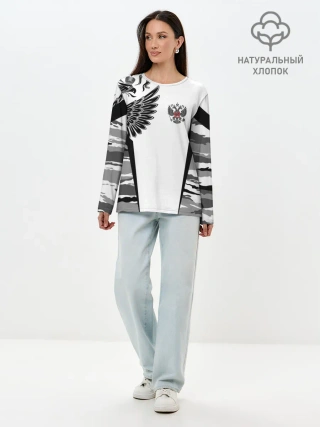 Лонгслив женский. Хлопок / Камуфляж Россия