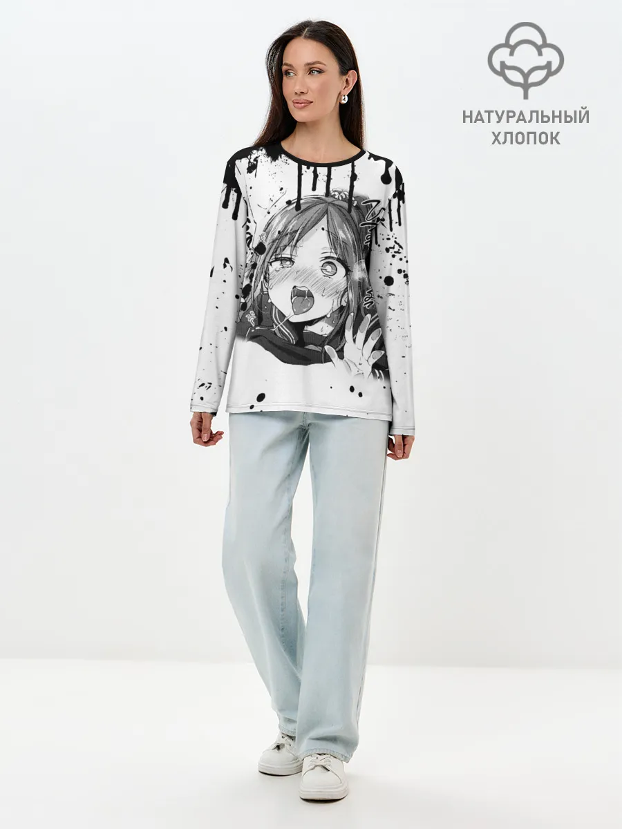 Лонгслив женский. Хлопок / АХЕГАО с подтёками