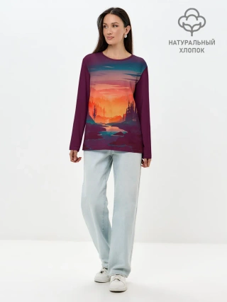 Лонгслив женский. Хлопок / Minimal forest sunset
