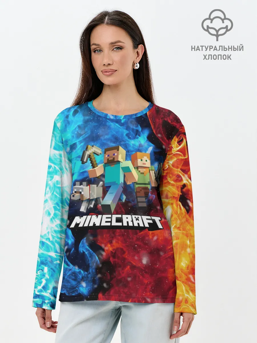 Лонгслив женский. Хлопок / Minecraft / Майнкрафт