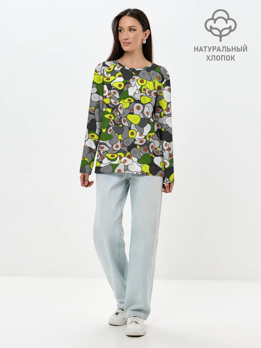Лонгслив женский. Хлопок / Камуфляж с авокадо