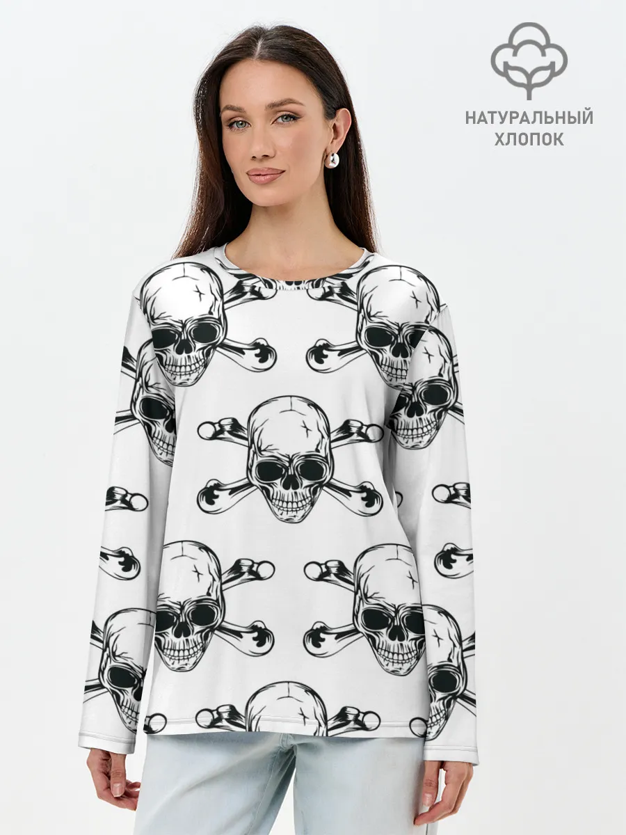 Лонгслив женский. Хлопок / Череп и кости