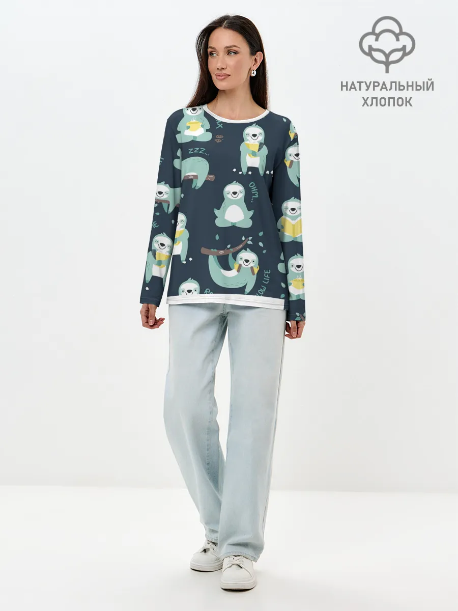 Лонгслив женский. Хлопок / ленивцы