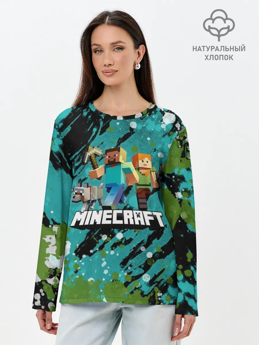 Лонгслив женский. Хлопок / Minecraft / Майнкрафт