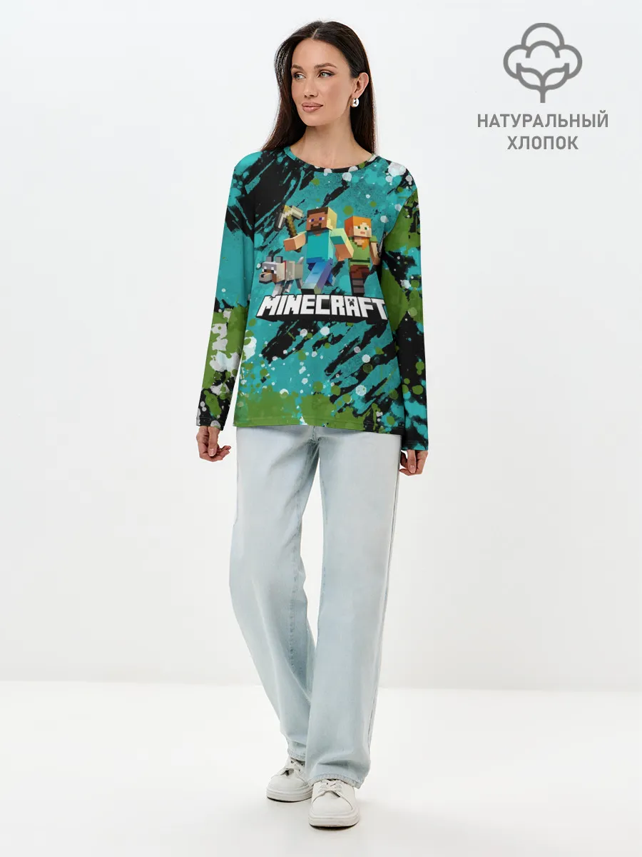 Лонгслив женский. Хлопок / Minecraft / Майнкрафт