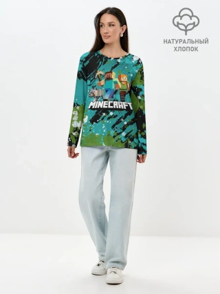 Лонгслив женский. Хлопок / Minecraft / Майнкрафт