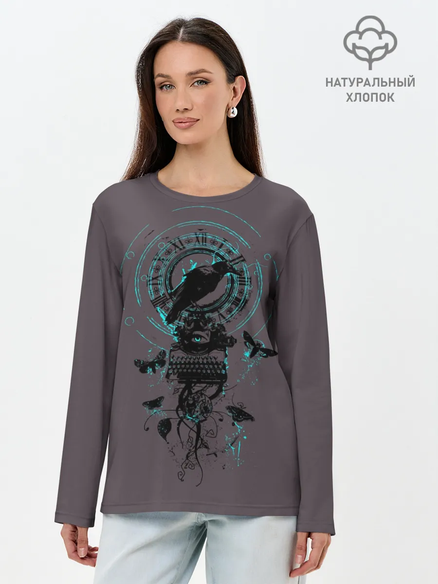 Лонгслив женский. Хлопок / Черный ворон
