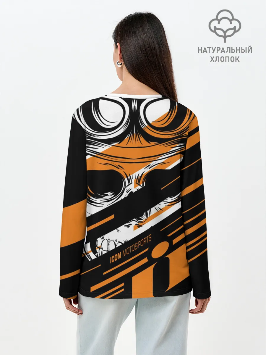Лонгслив женский. Хлопок / Череп Icon оранжевый