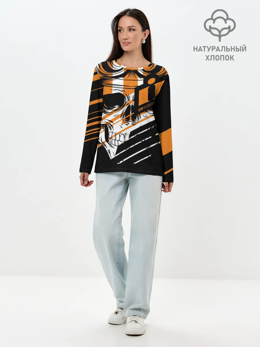 Лонгслив женский. Хлопок / Череп Icon оранжевый