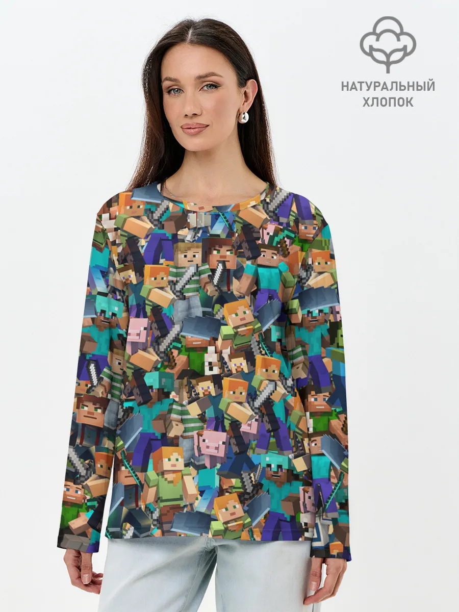Лонгслив женский. Хлопок / MINECRAFT ПЕРСОНАЖИ