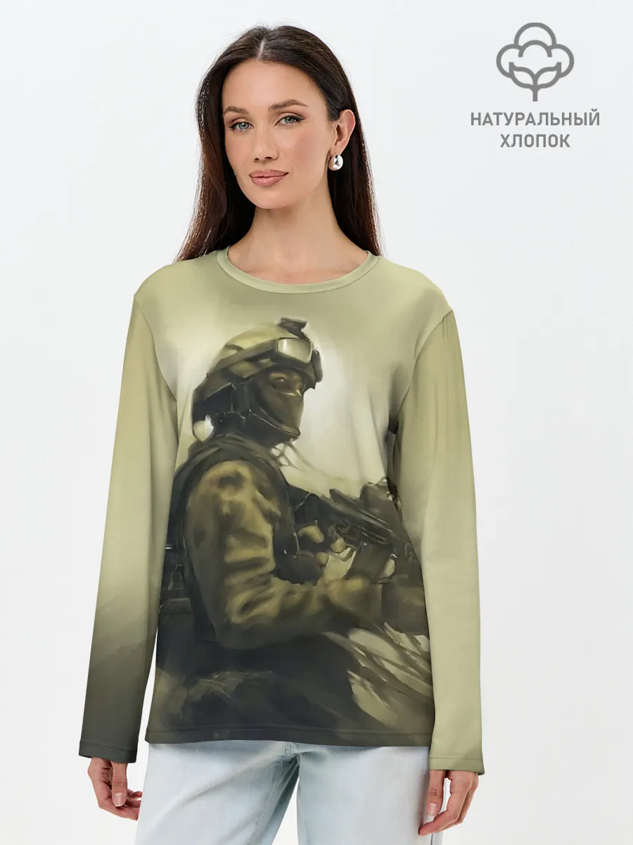 Лонгслив женский. Хлопок / Военный