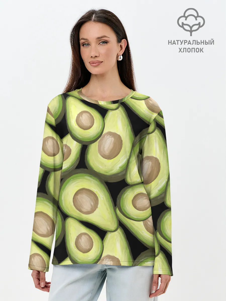 Лонгслив женский. Хлопок / Avocado background