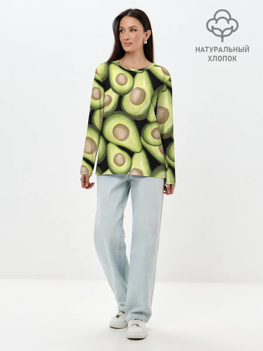 Лонгслив женский. Хлопок / Avocado background