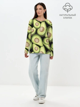 Лонгслив женский. Хлопок / Avocado background