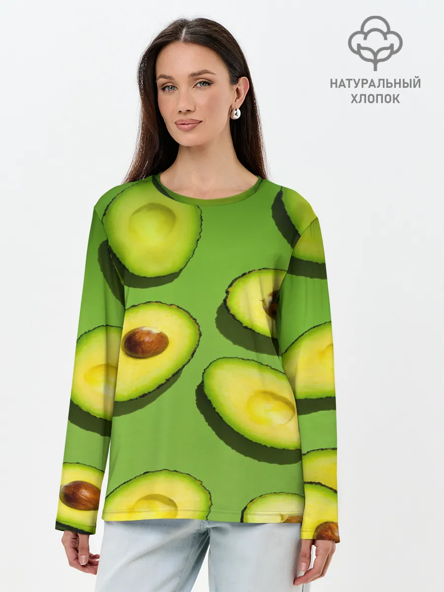 Лонгслив женский. Хлопок / АВАКАДО ПАТТЕРН.