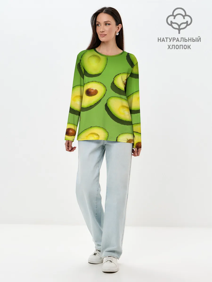 Лонгслив женский. Хлопок / АВАКАДО ПАТТЕРН.