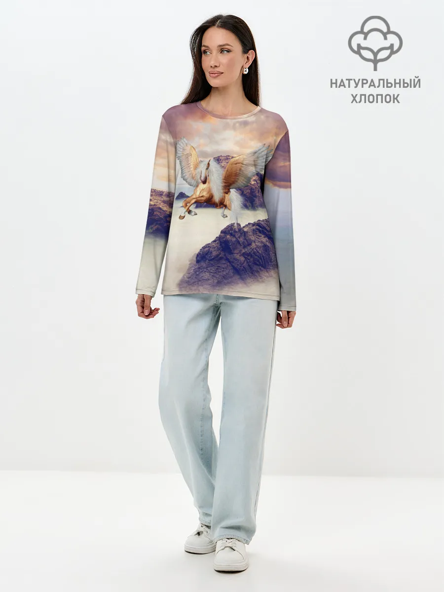 Лонгслив женский. Хлопок / Sea Sunset Horse