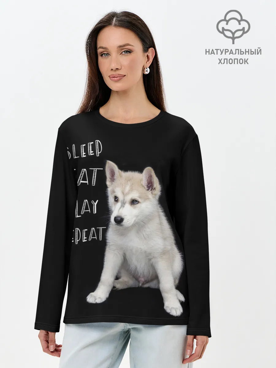 Лонгслив женский. Хлопок / Sleep Eat Play Repeat