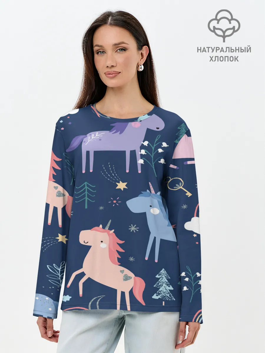 Лонгслив женский. Хлопок / ЕДИНОРОЖКИ